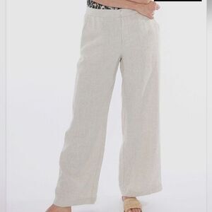 David Jones 100% Linen Neutral Wide Leg Beachy Pants Size 10 Australia Quiet Lux